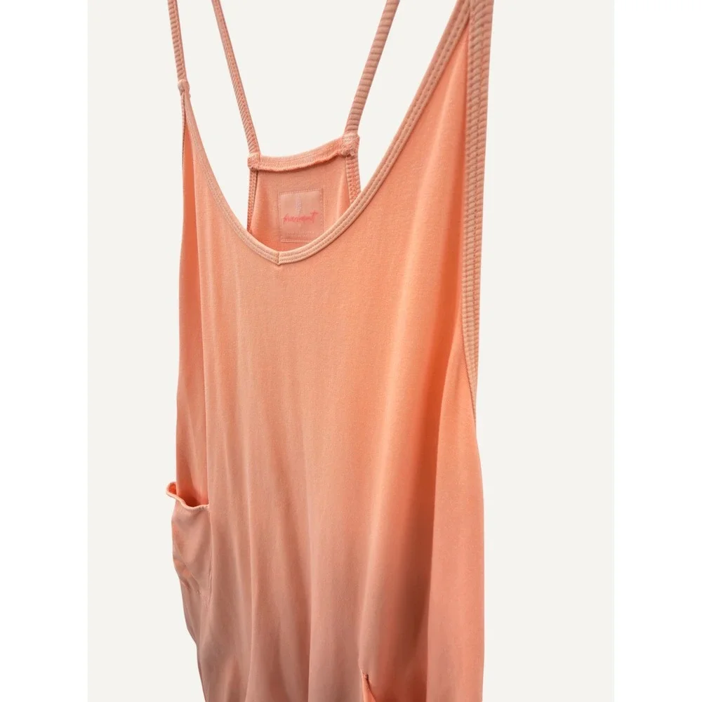 FP Movement Hot Shot Jumpsuit M Peach Boho Romper Pockets Racerback Yoga Comfy